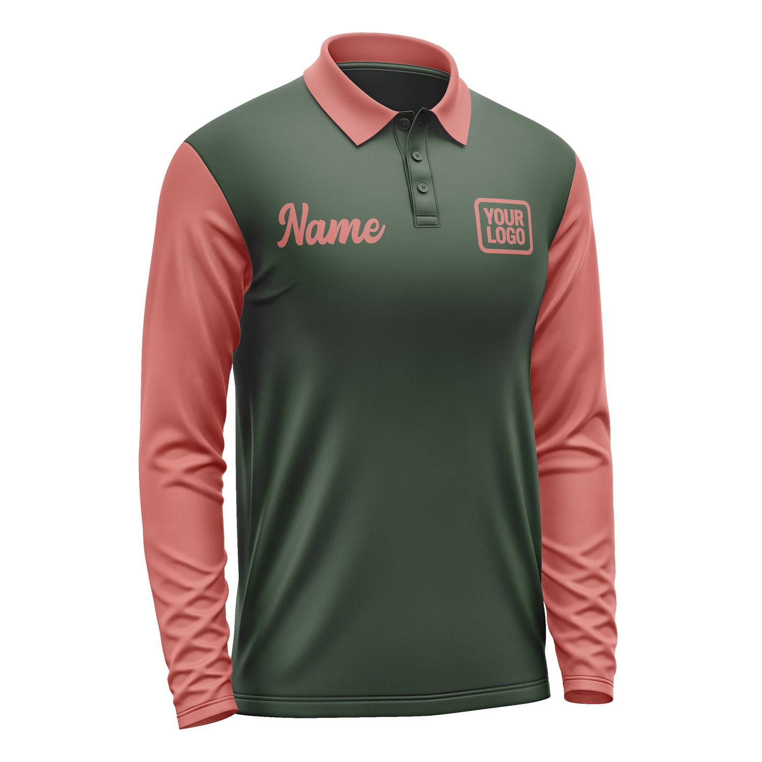 Custom Dark Green Copper Rose Long Sleeve Polo Shirt Pl062929B129
