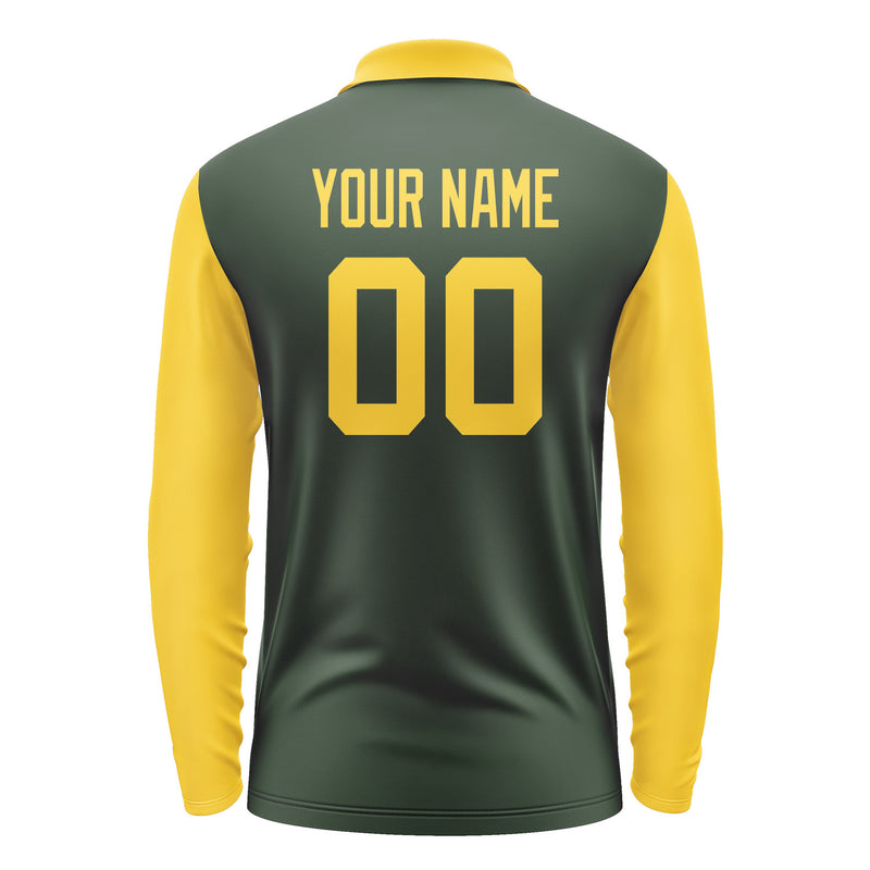Custom Dark Green Gold Long Sleeve Polo Shirt Pl063030B130