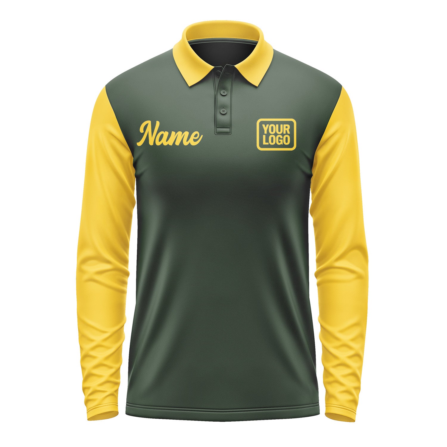Custom Dark Green Gold Long Sleeve Polo Shirt Pl063030B130