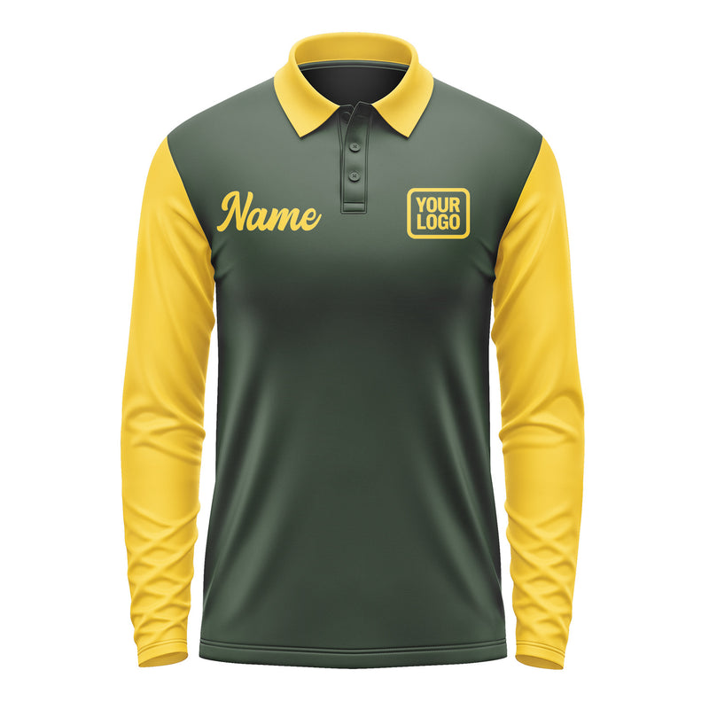 Custom Dark Green Gold Long Sleeve Polo Shirt Pl063030B130