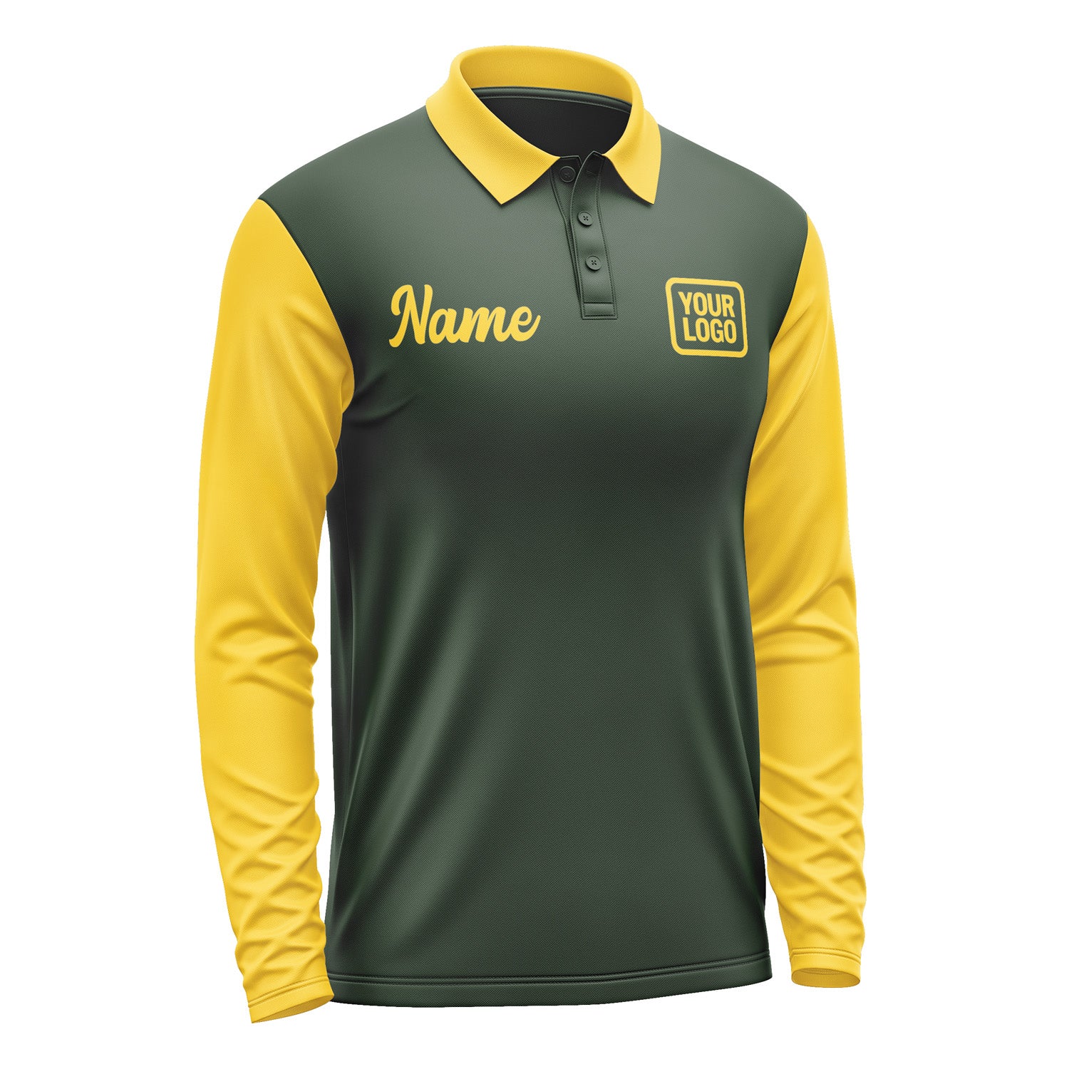 Custom Dark Green Gold Long Sleeve Polo Shirt Pl063030B130
