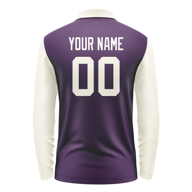 Custom Purple Cream Long Sleeve Polo Shirt Pl070303B103