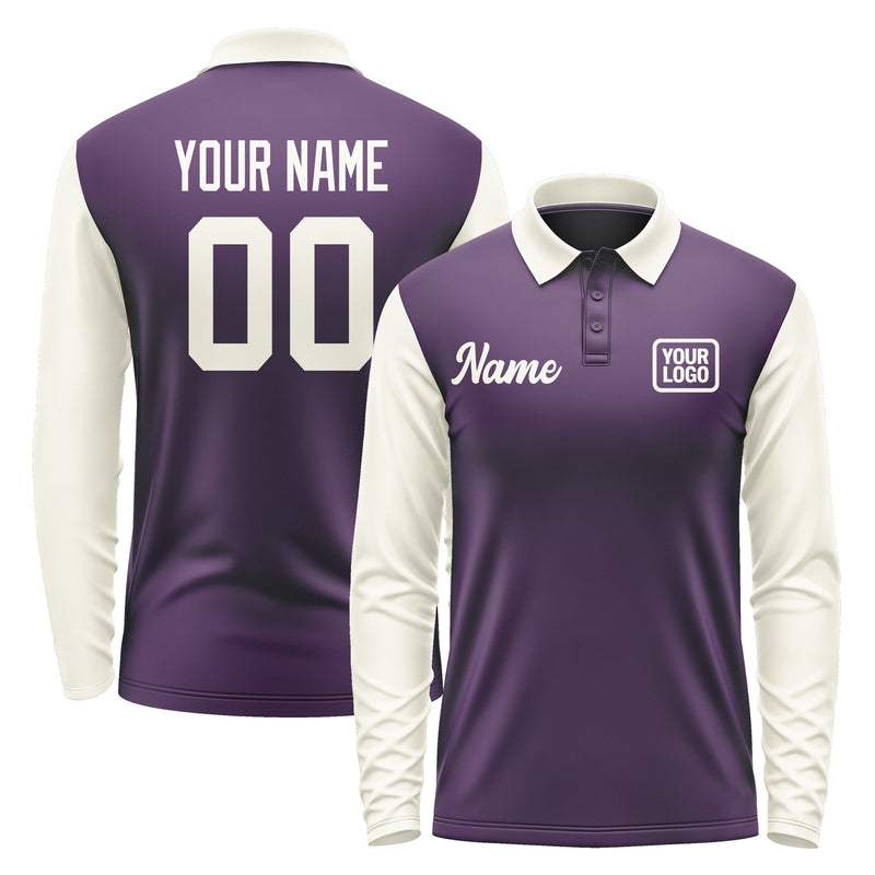 Custom Purple Cream Long Sleeve Polo Shirt Pl070303B103
