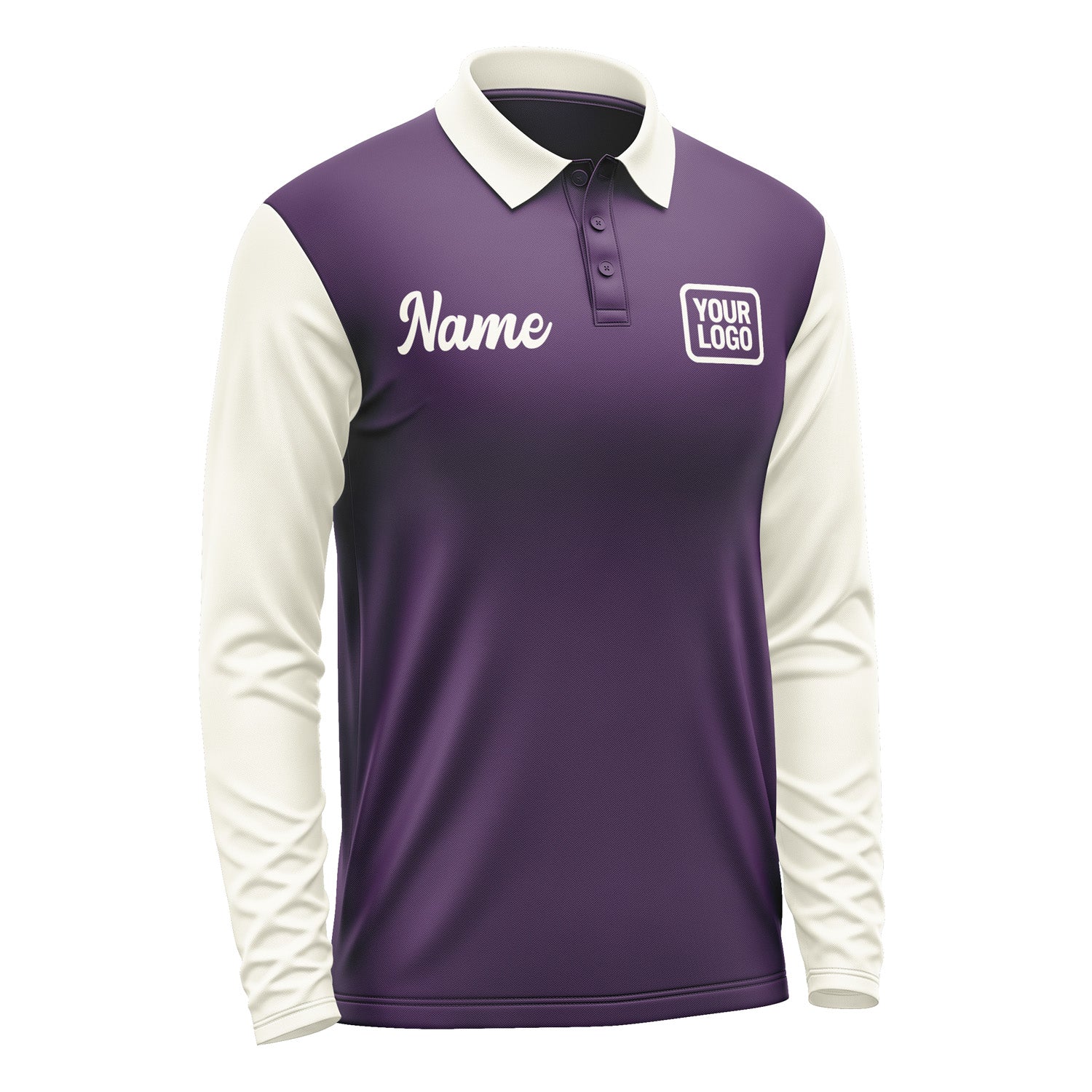 Custom Purple Cream Long Sleeve Polo Shirt Pl070303B103