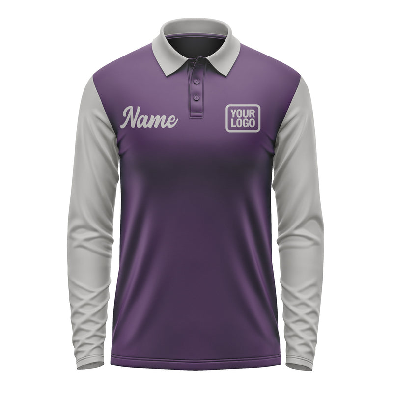 Custom Purple Gray Long Sleeve Polo Shirt Pl070404B104