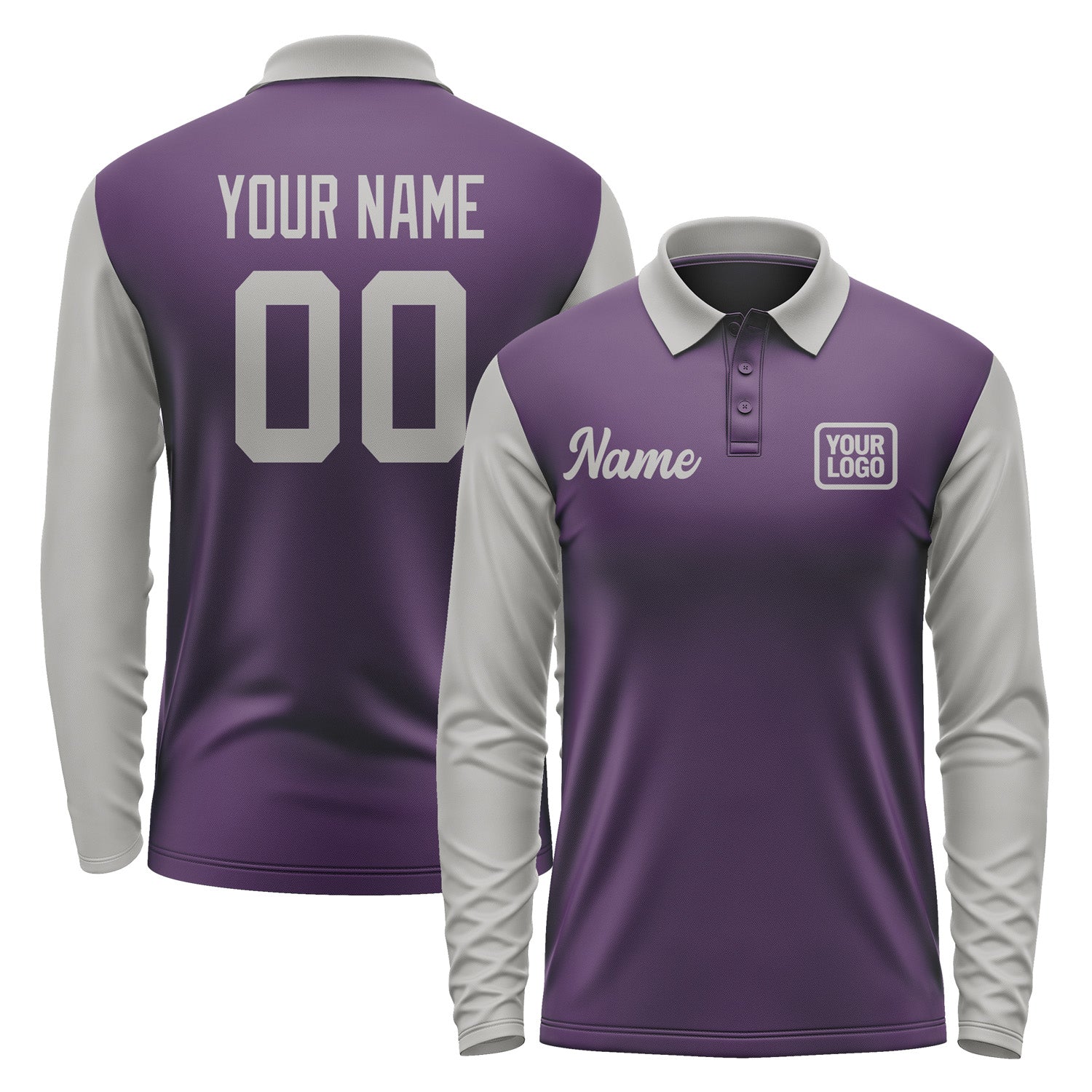 Custom Purple Gray Long Sleeve Polo Shirt Pl070404B104
