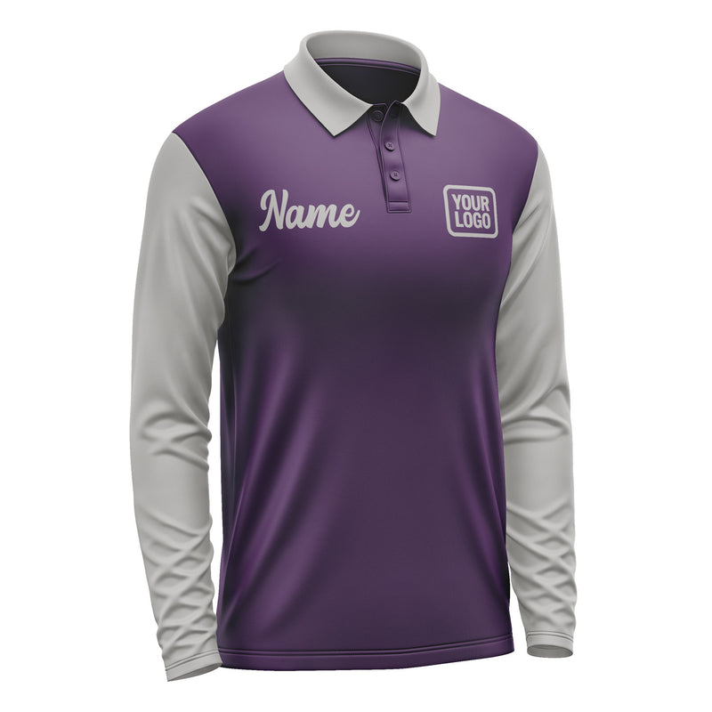 Custom Purple Gray Long Sleeve Polo Shirt Pl070404B104