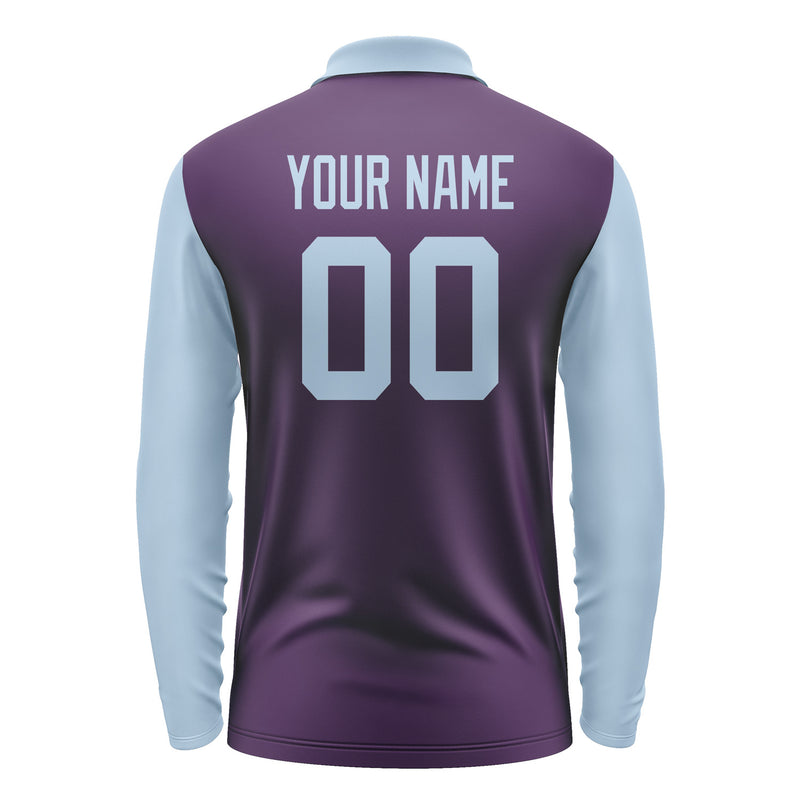 Custom Purple Light Blue Long Sleeve Polo Shirt Pl070808B108