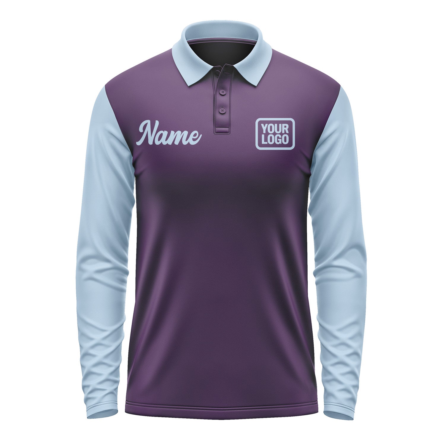 Custom Purple Light Blue Long Sleeve Polo Shirt Pl070808B108