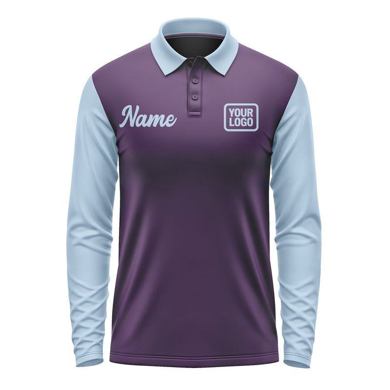 Custom Purple Light Blue Long Sleeve Polo Shirt Pl070808B108