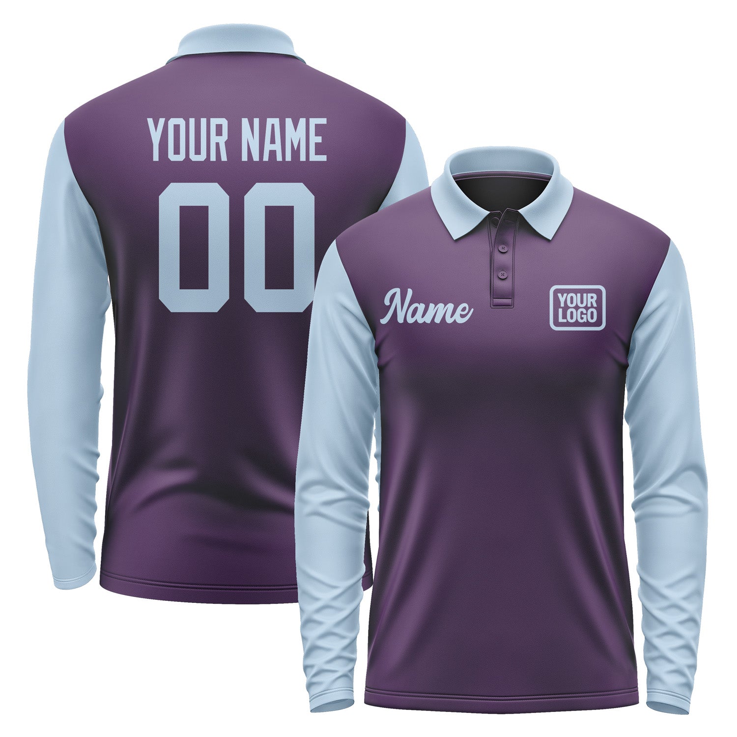 Custom Purple Light Blue Long Sleeve Polo Shirt Pl070808B108
