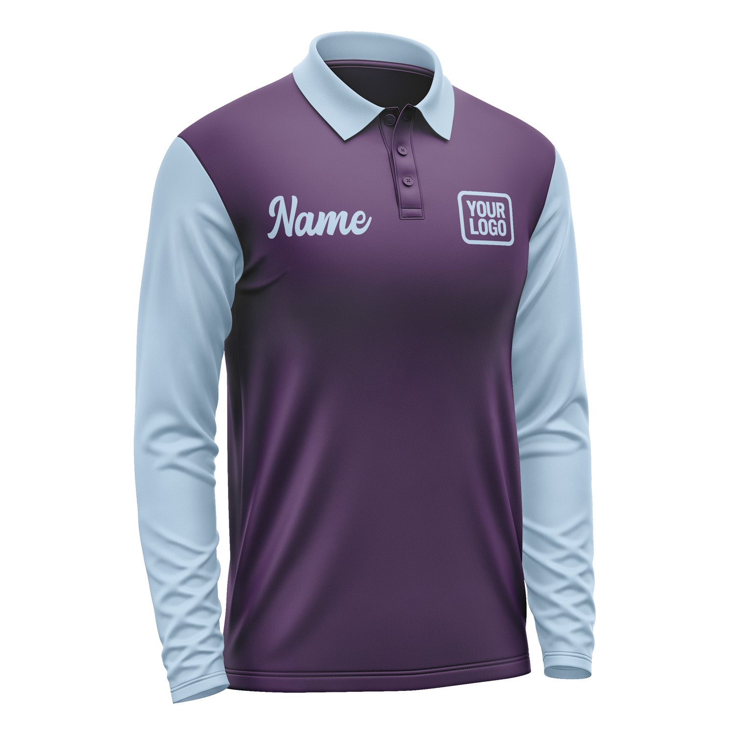 Custom Purple Light Blue Long Sleeve Polo Shirt Pl070808B108