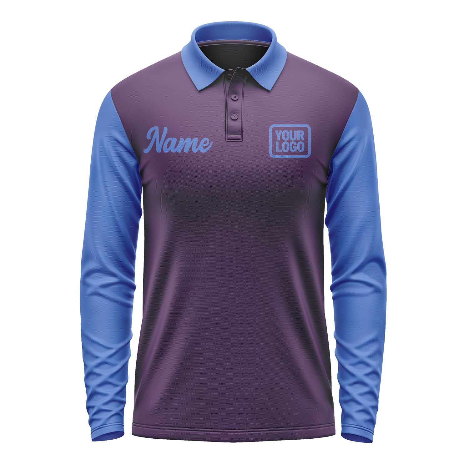 Custom Purple Sky Blue Long Sleeve Polo Shirt Pl070909B109