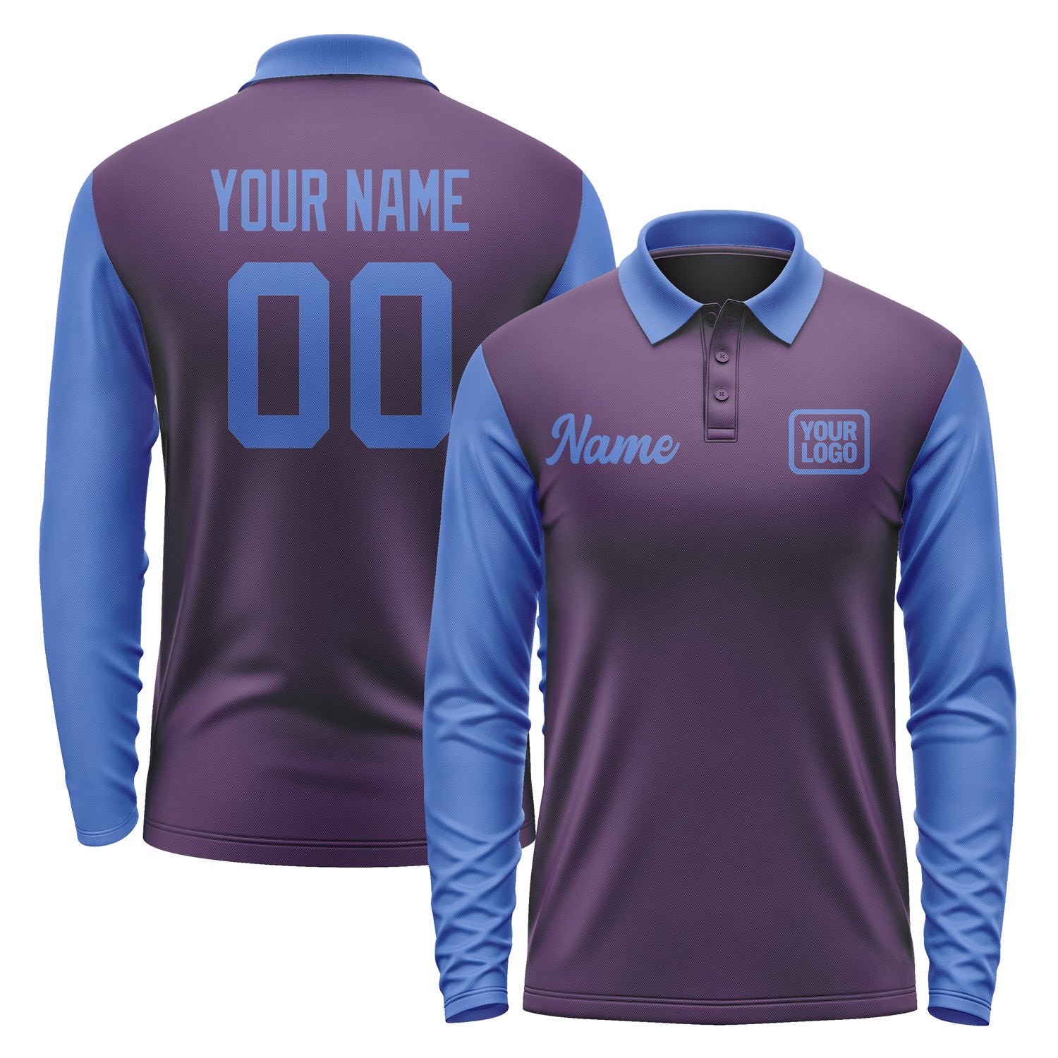 Custom Purple Sky Blue Long Sleeve Polo Shirt Pl070909B109