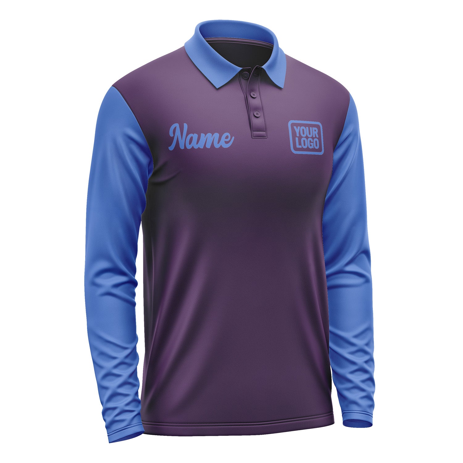 Custom Purple Sky Blue Long Sleeve Polo Shirt Pl070909B109