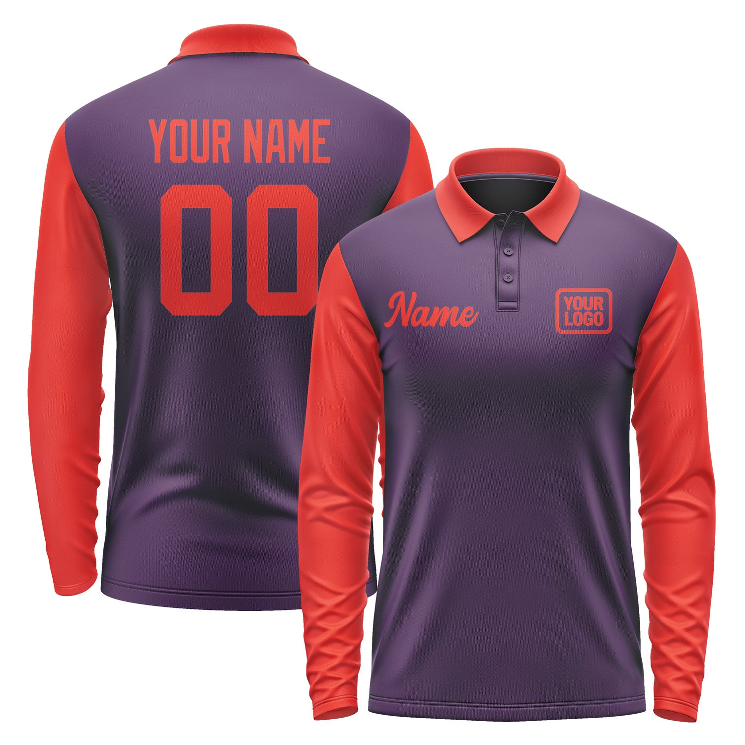 Custom Purple Orange Red Long Sleeve Polo Shirt Pl071212B112