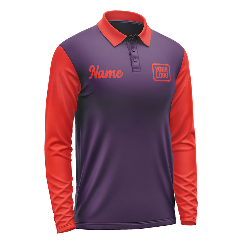 Custom Purple Orange Red Long Sleeve Polo Shirt Pl071212B112
