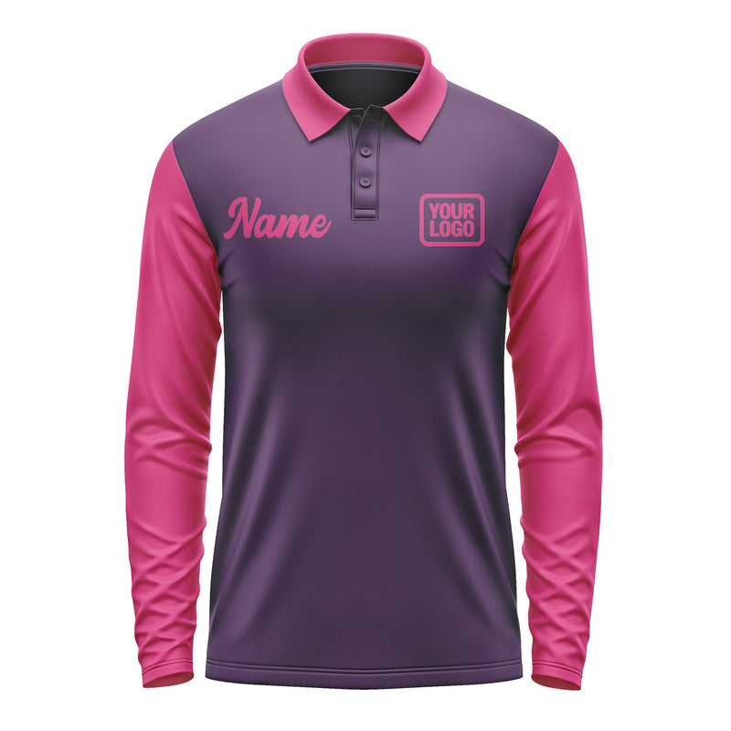 Custom Purple Pink Long Sleeve Polo Shirt Pl071313B113