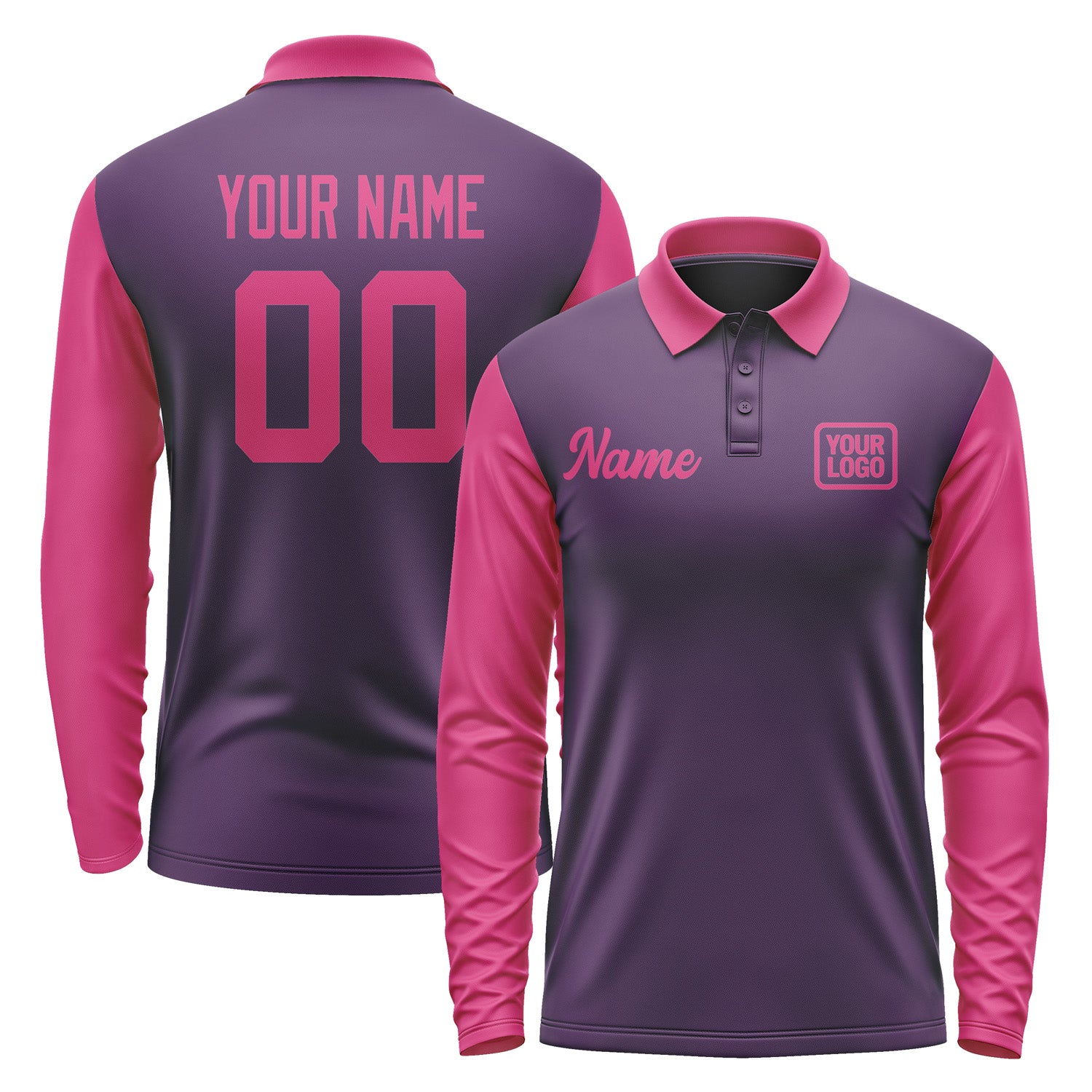 Custom Purple Pink Long Sleeve Polo Shirt Pl071313B113