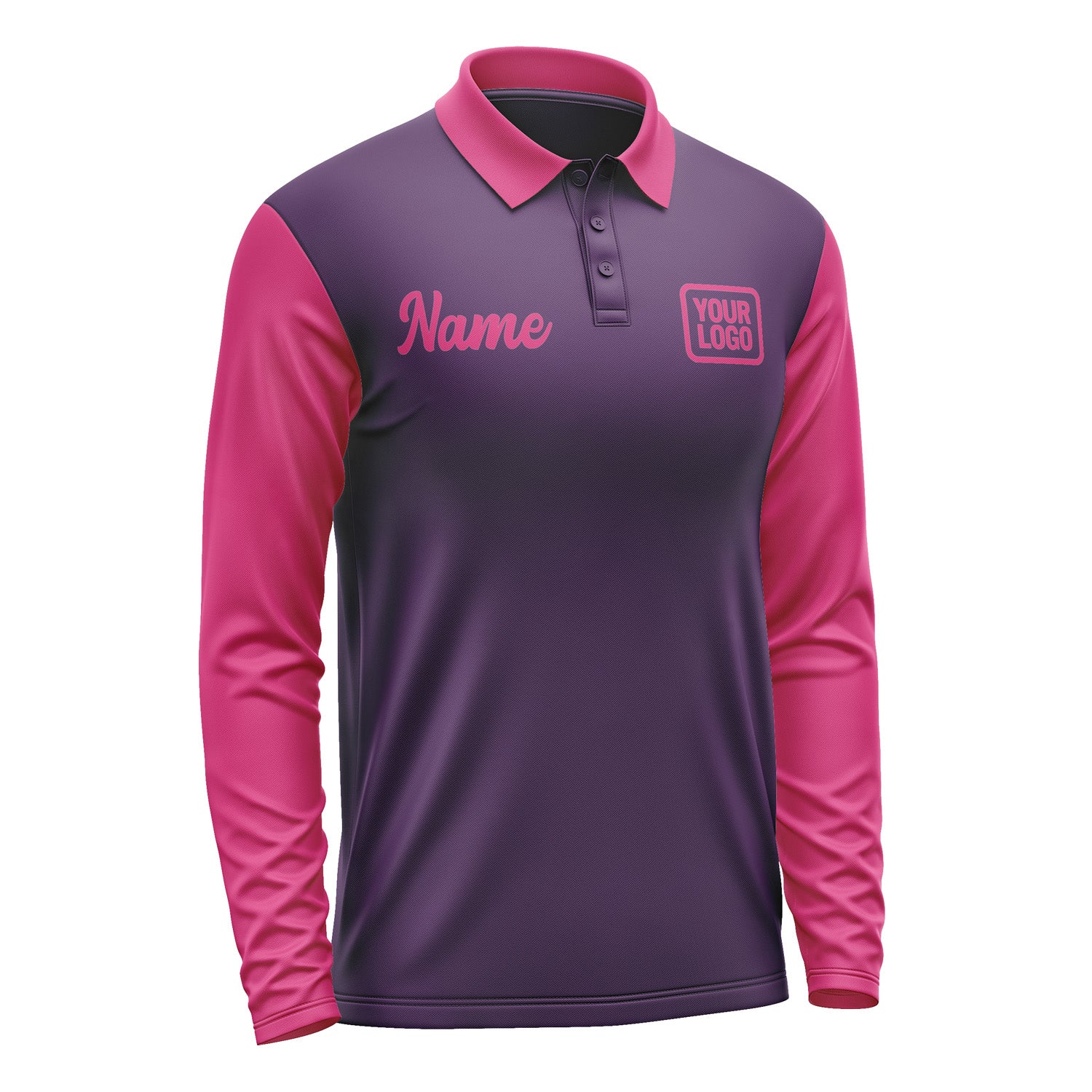 Custom Purple Pink Long Sleeve Polo Shirt Pl071313B113