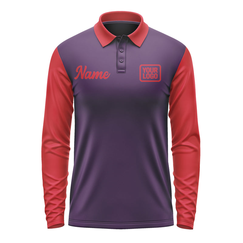 Custom Purple Red Long Sleeve Polo Shirt Pl071414B114