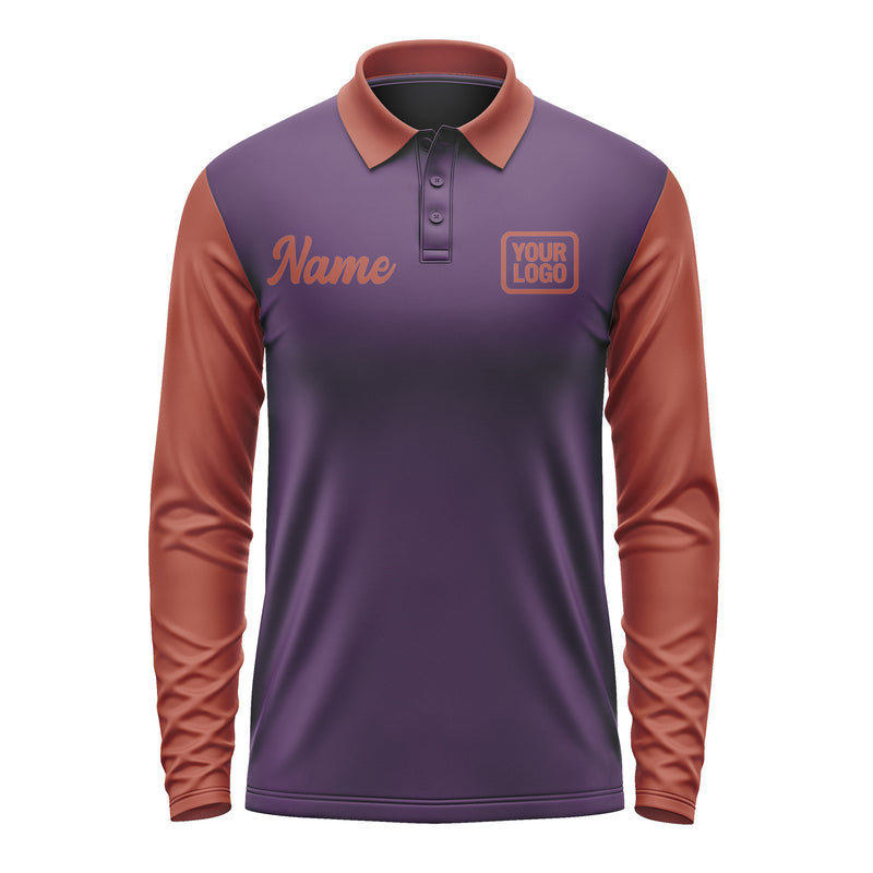 Custom Purple Coral Red Long Sleeve Polo Shirt Pl071616B116