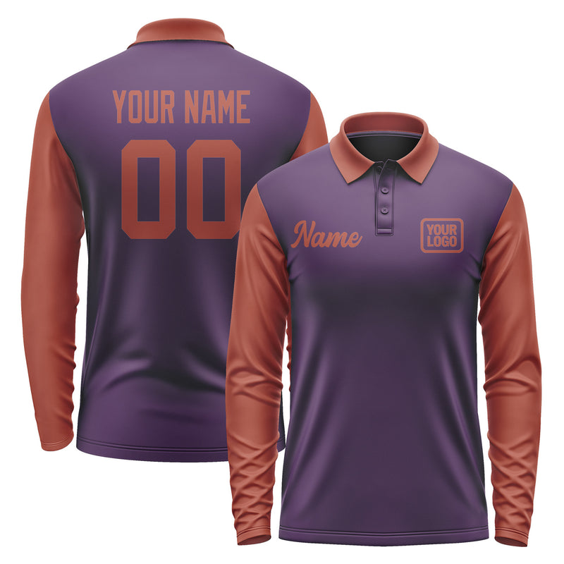 Custom Purple Coral Red Long Sleeve Polo Shirt Pl071616B116
