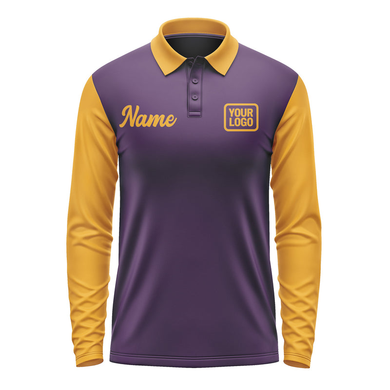 Custom Purple Yellow Long Sleeve Polo Shirt Pl071919B119