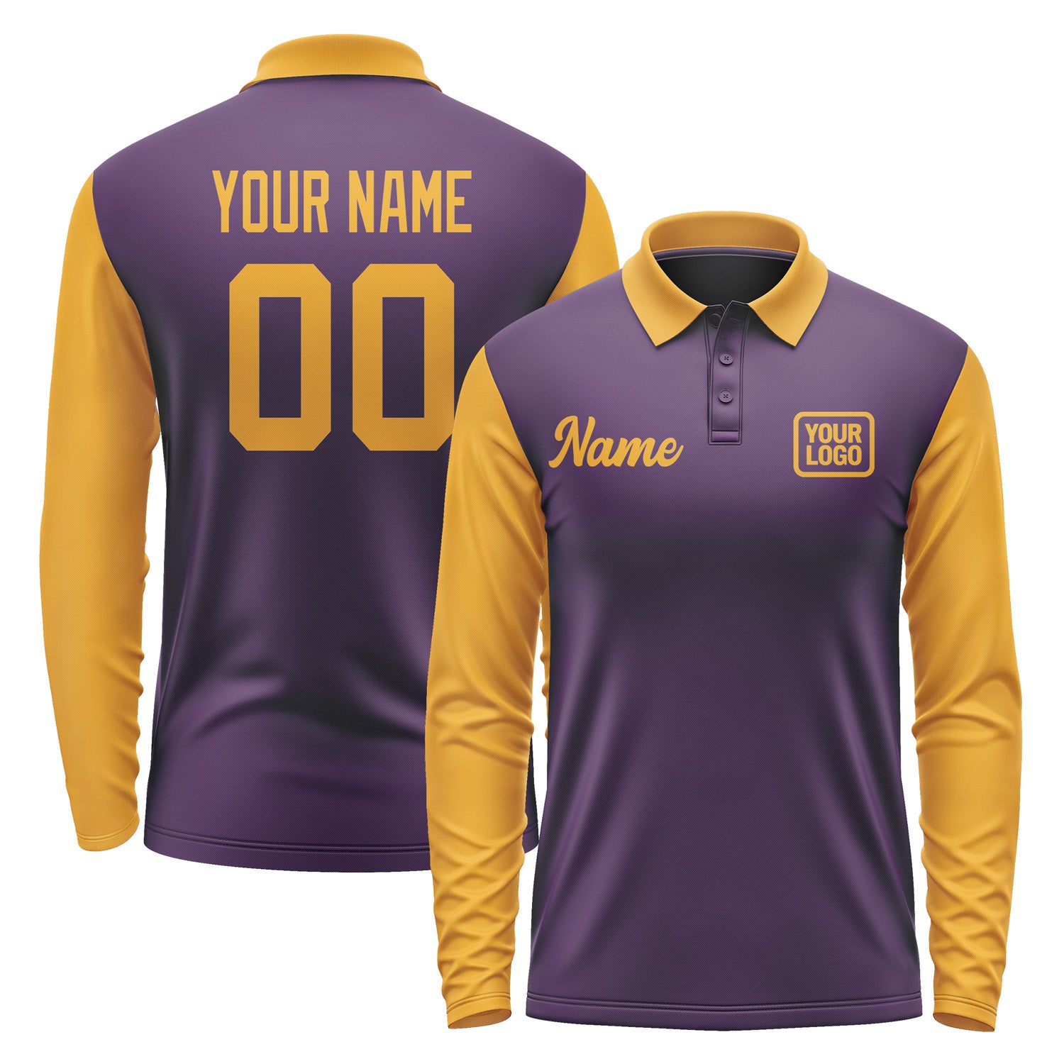 Custom Purple Yellow Long Sleeve Polo Shirt Pl071919B119
