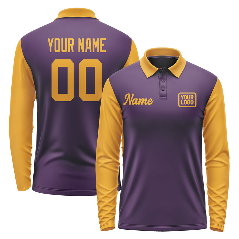 Custom Purple Yellow Long Sleeve Polo Shirt Pl071919B119