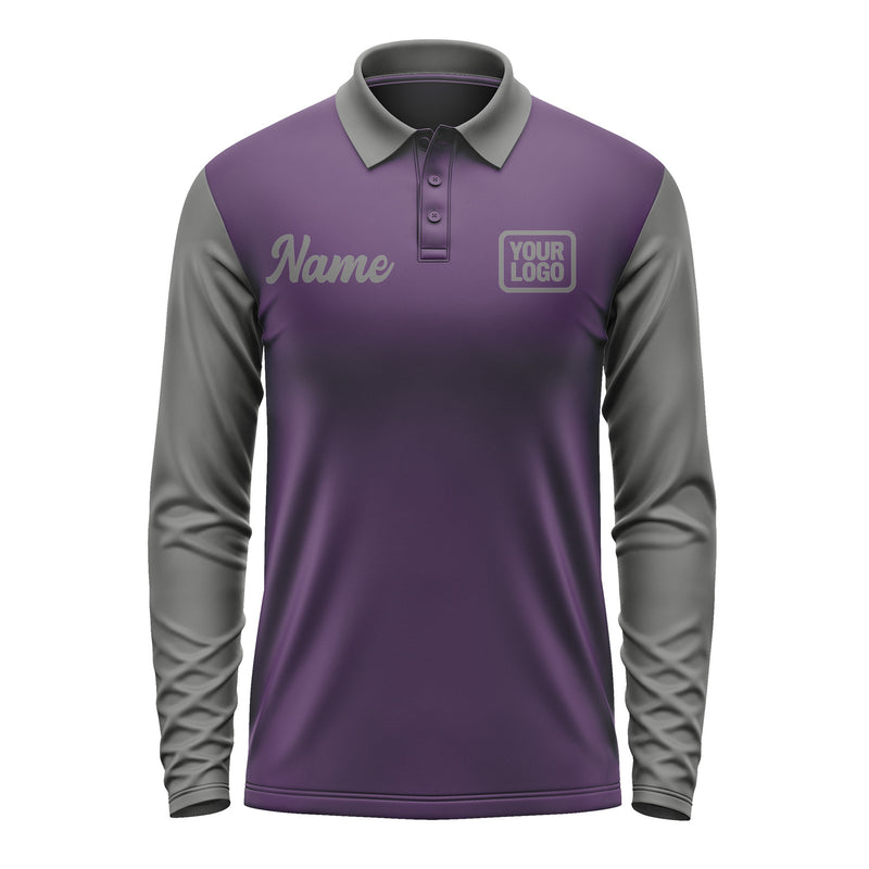 Custom Purple Dark Grey Long Sleeve Polo Shirt Pl072020B120