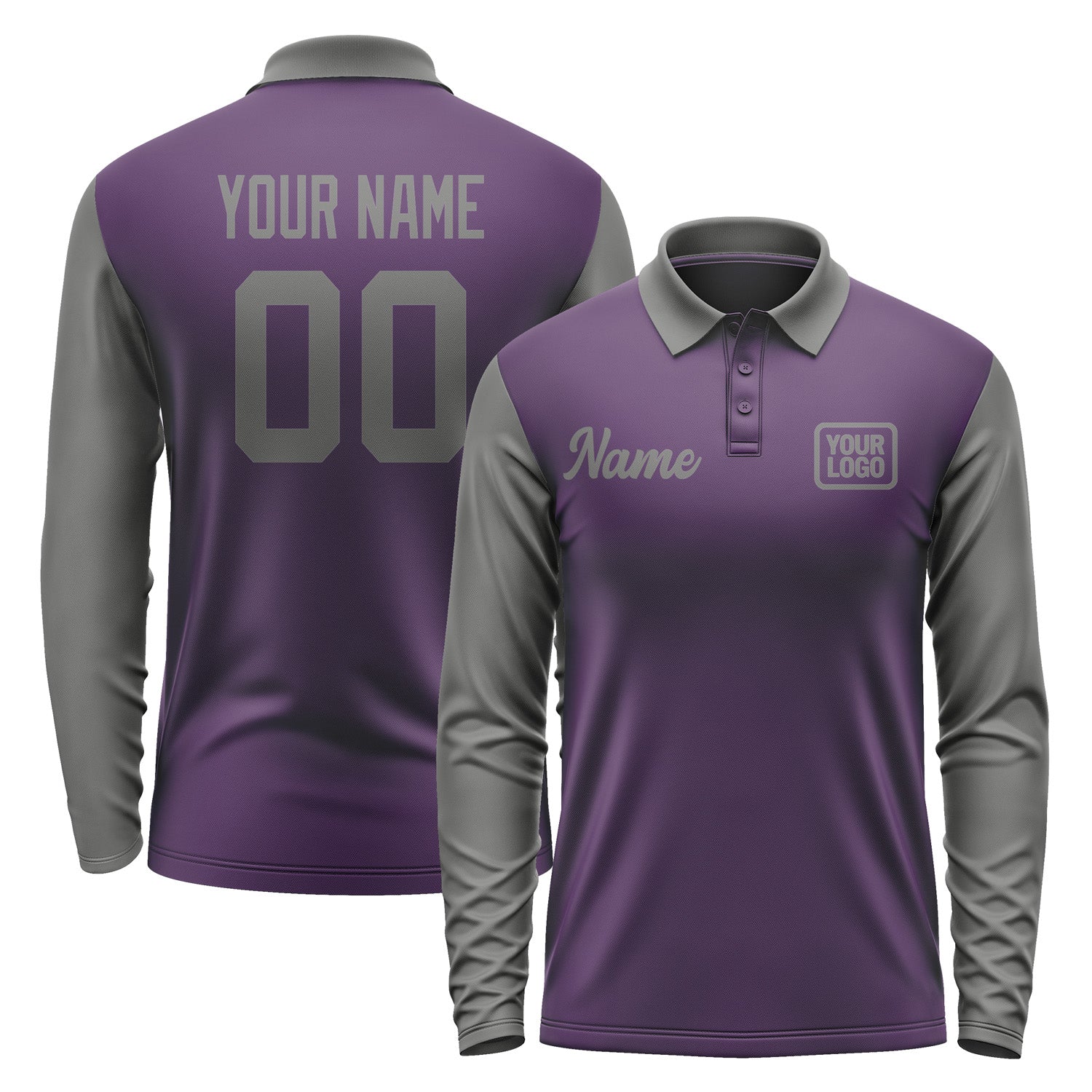 Custom Purple Dark Grey Long Sleeve Polo Shirt Pl072020B120