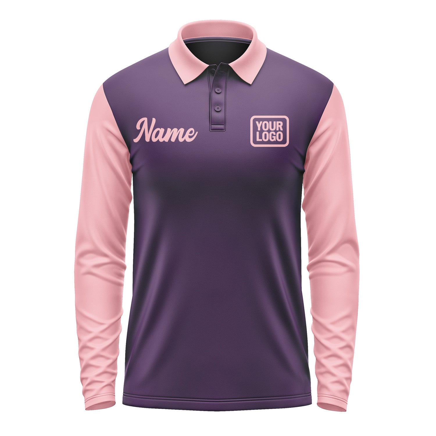 Custom Purple Light Pink Long Sleeve Polo Shirt Pl072121B121