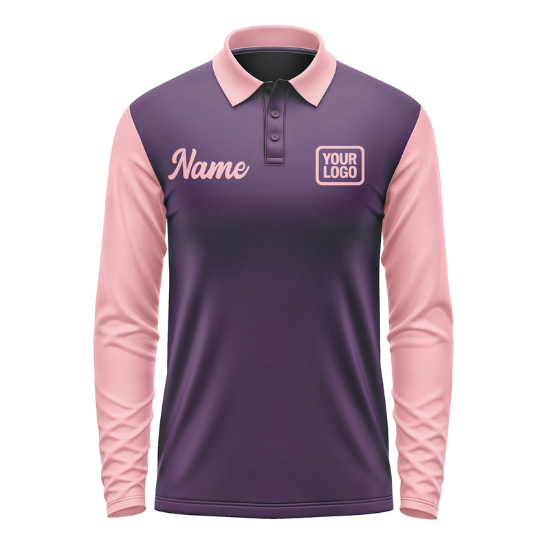 Custom Purple Light Pink Long Sleeve Polo Shirt Pl072121B121