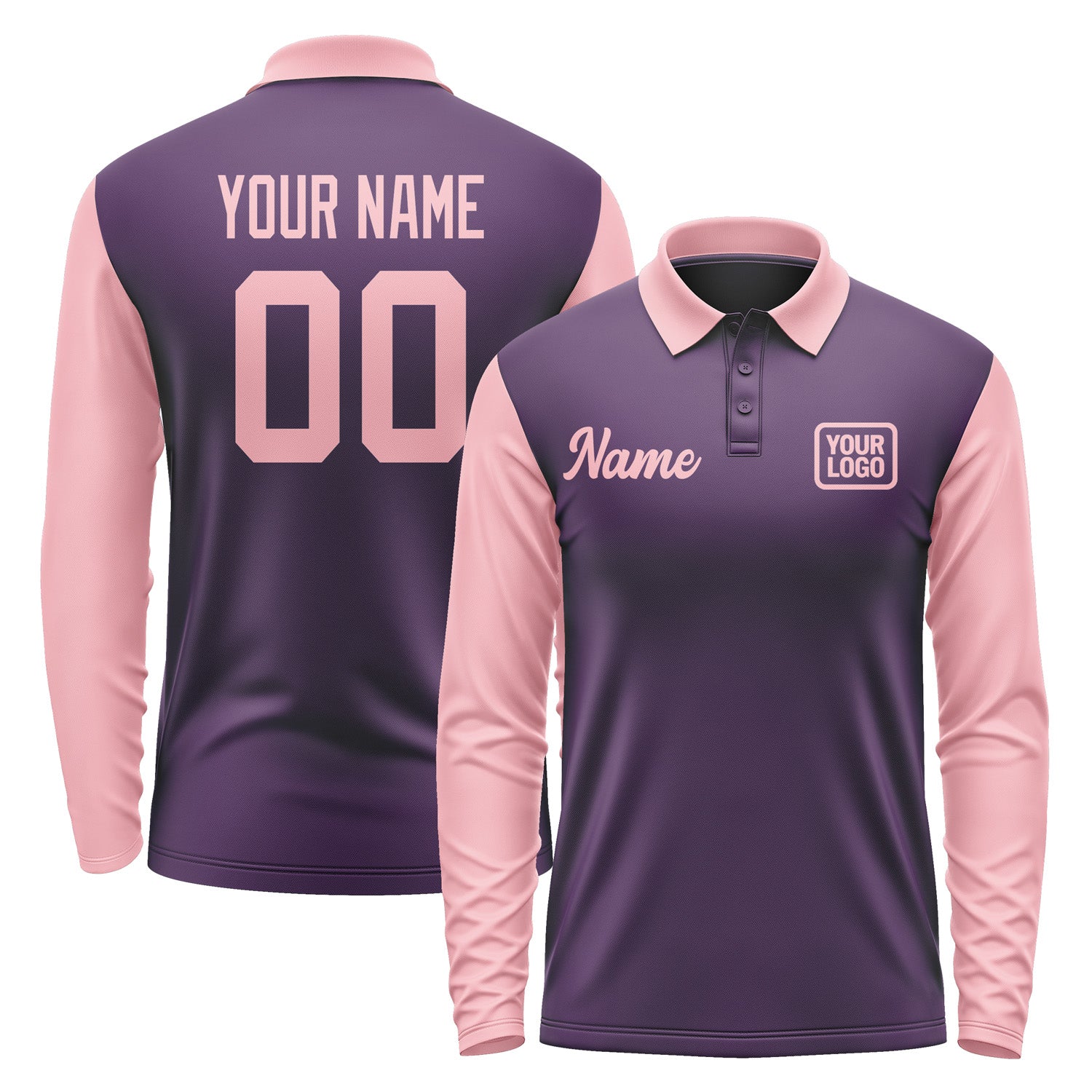 Custom Purple Light Pink Long Sleeve Polo Shirt Pl072121B121