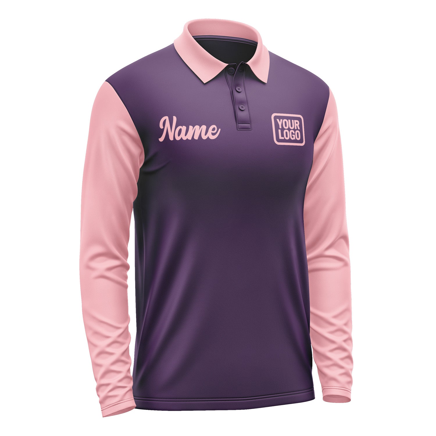 Custom Purple Light Pink Long Sleeve Polo Shirt Pl072121B121