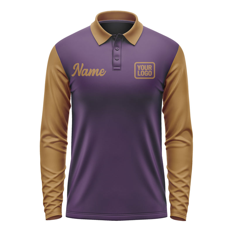 Custom Purple Khaki Long Sleeve Polo Shirt Pl072222B122