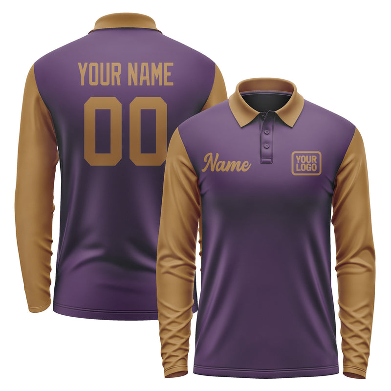 Custom Purple Khaki Long Sleeve Polo Shirt Pl072222B122