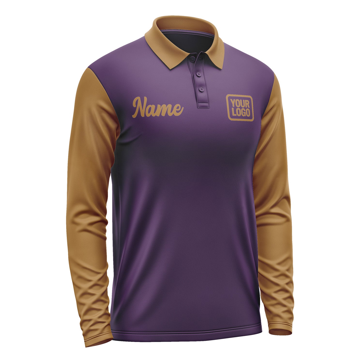 Custom Purple Khaki Long Sleeve Polo Shirt Pl072222B122