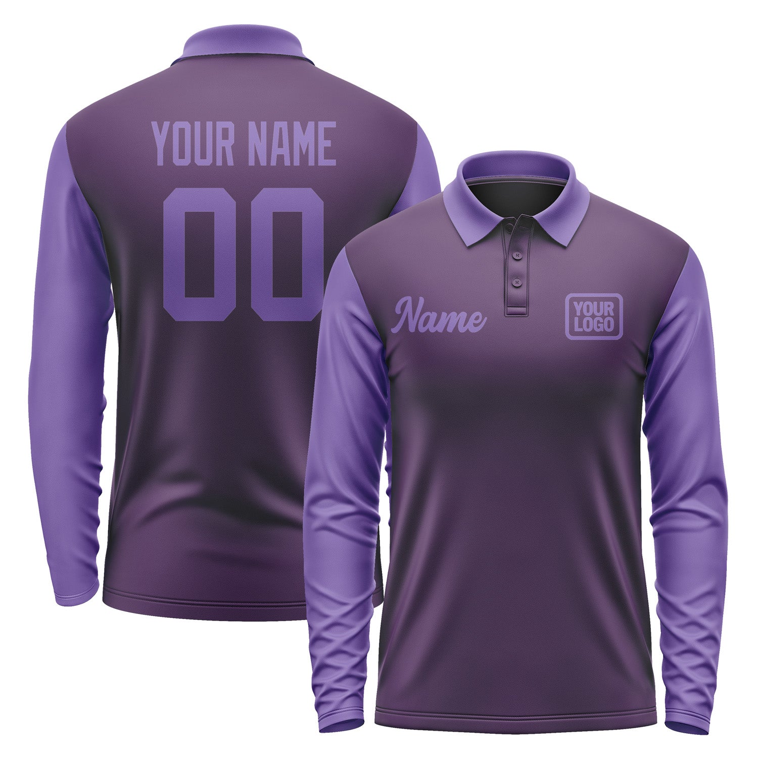 Custom Purple Light Purple Long Sleeve Polo Shirt Pl072323B123