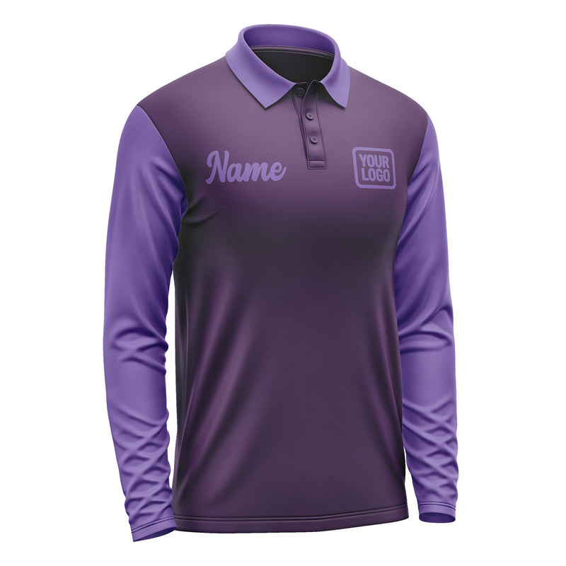 Custom Purple Light Purple Long Sleeve Polo Shirt Pl072323B123