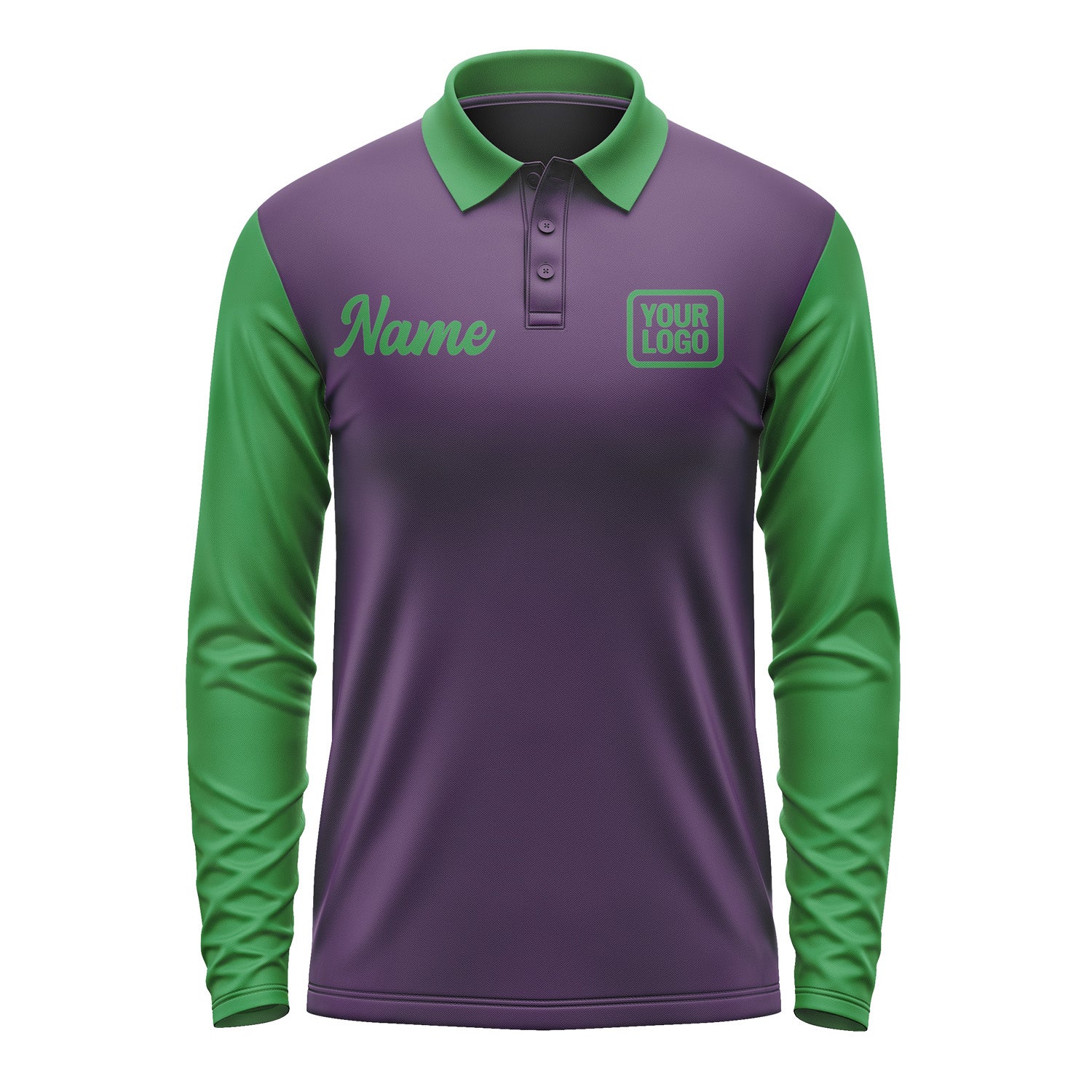 Custom Purple Emerald Green Long Sleeve Polo Shirt Pl072424B124