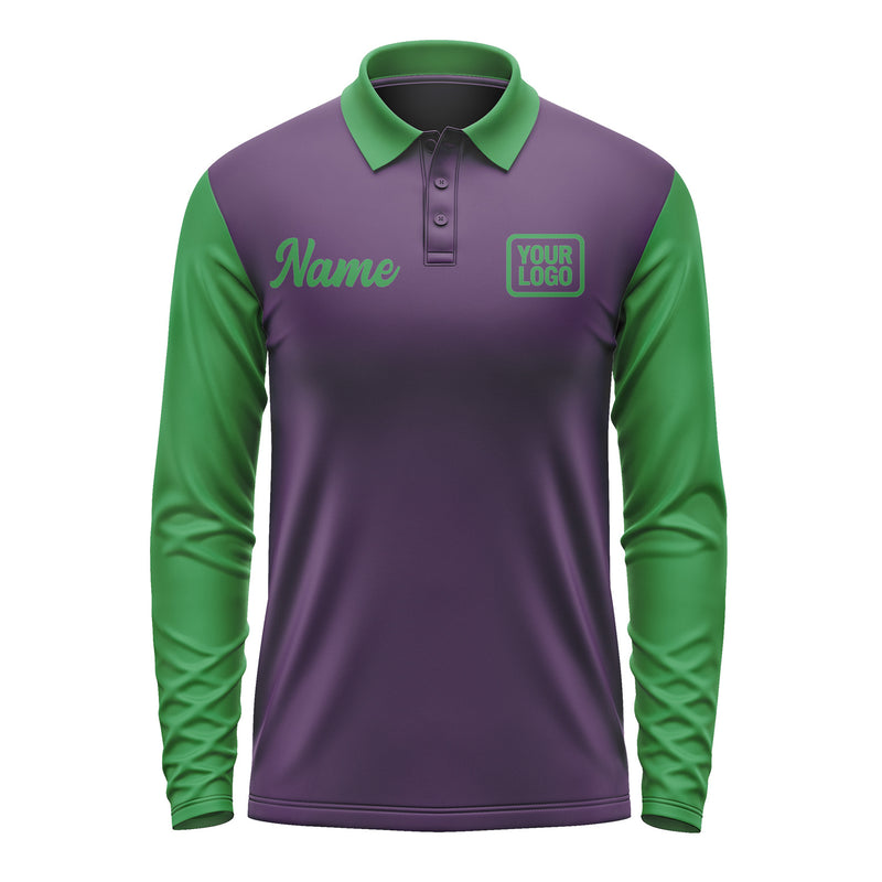 Custom Purple Emerald Green Long Sleeve Polo Shirt Pl072424B124