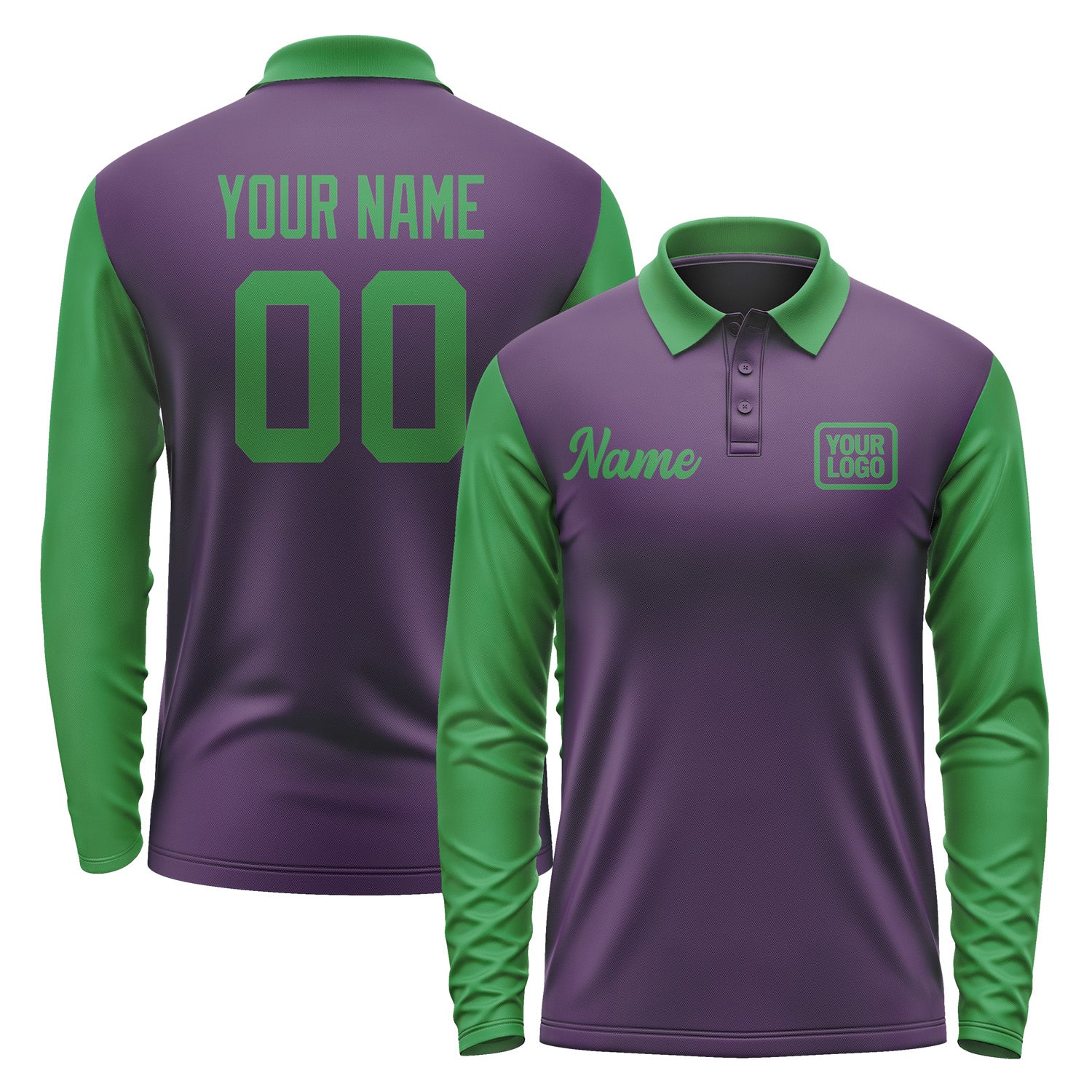 Custom Purple Emerald Green Long Sleeve Polo Shirt Pl072424B124