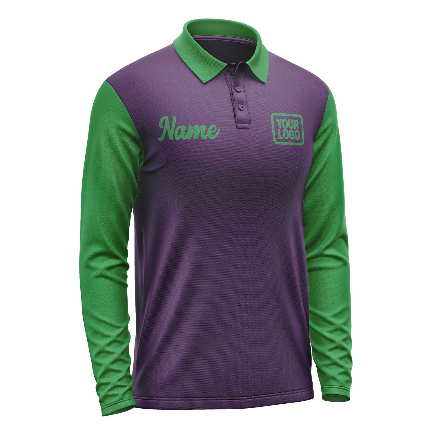 Custom Purple Emerald Green Long Sleeve Polo Shirt Pl072424B124