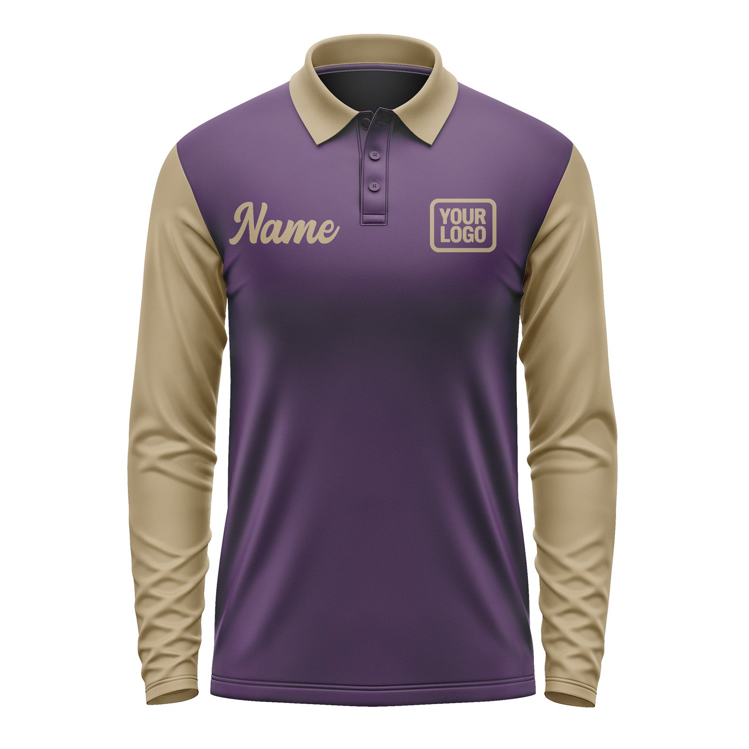 Custom Purple Light Khaki Long Sleeve Polo Shirt Pl072525B125