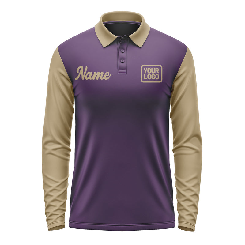 Custom Purple Light Khaki Long Sleeve Polo Shirt Pl072525B125
