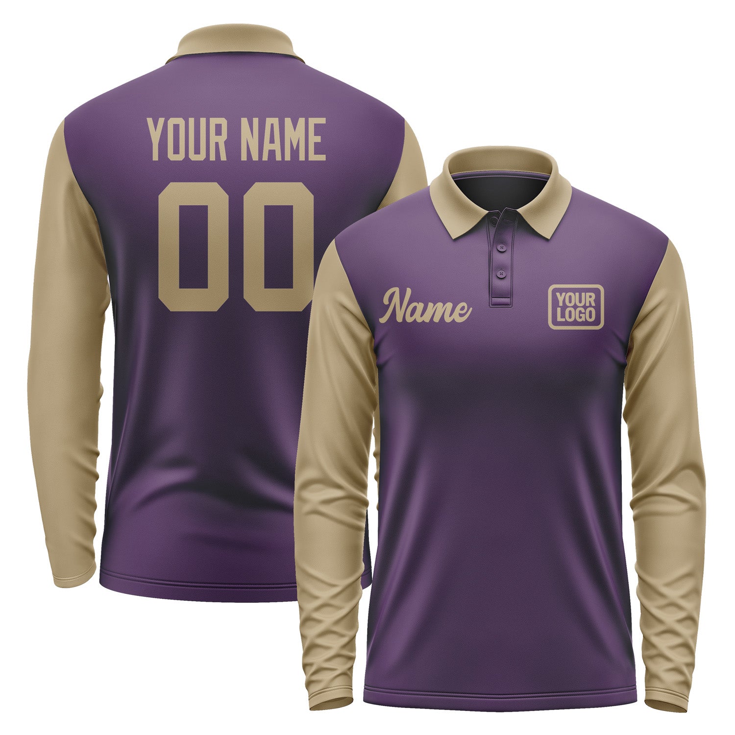 Custom Purple Light Khaki Long Sleeve Polo Shirt Pl072525B125