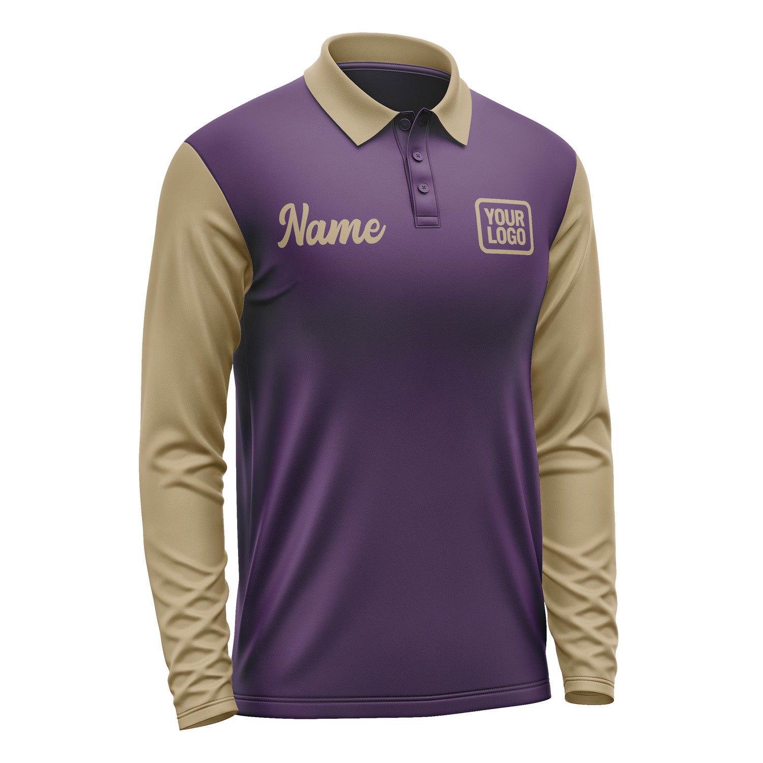 Custom Purple Light Khaki Long Sleeve Polo Shirt Pl072525B125