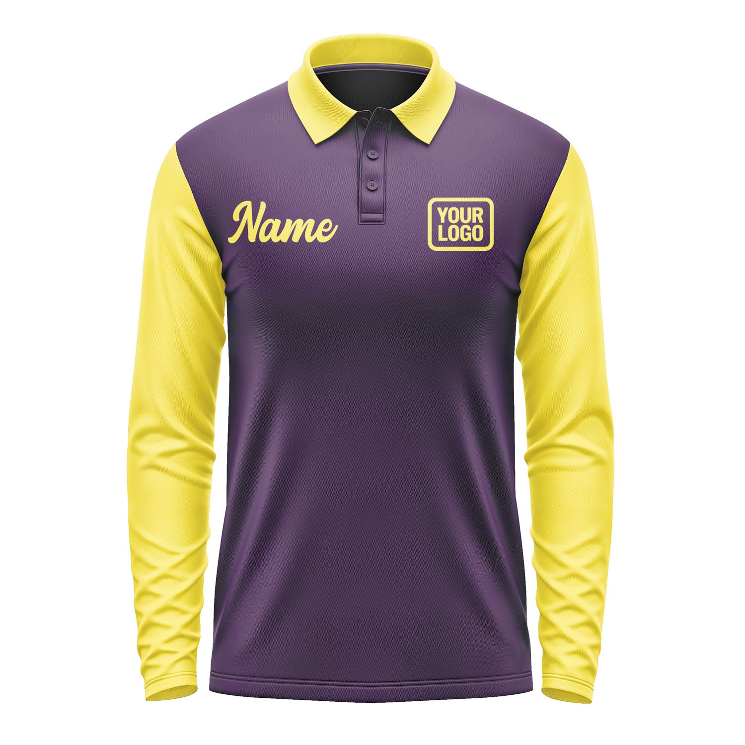 Custom Purple Light Yellow Long Sleeve Polo Shirt Pl072626B126